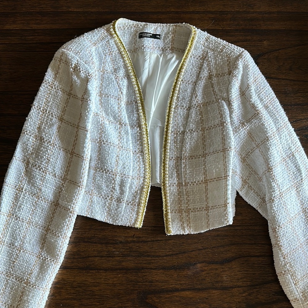 SHEIN White and Gold Blazer Structured Tailored Design